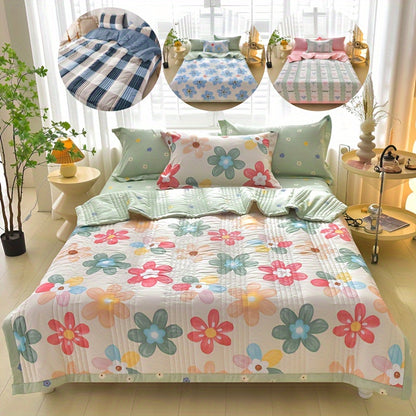 3pcs Skin-friendly Summer Cooling Quilt Set, Floral Printed Style Embossed Craft, Soft And Comfortable Quilt for All Seasons, Special for Single Double Hotel Home Bedroom Guest Room Sofa (1pc Thin Quilt + 2pcs Pillowcase Without Core)