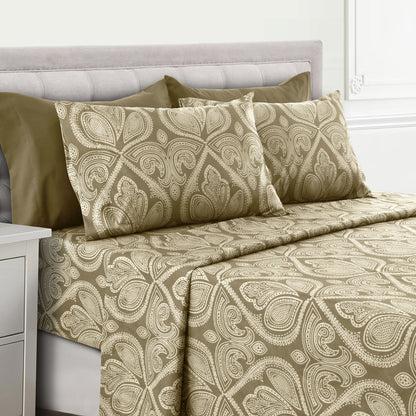 Lux Decor 4/6 Pieces Paisley Bed Sheet, Breathable Hotel Style Sheets, 100% polyester Sheets Deep Pockets, Easy-Fit, Soft & Wrinkle Free Cooling Bed Sheets, 6 Pc includes 4 pillowcases and 4 Pc (Twin & Twin xl) includes 2 pillowcases