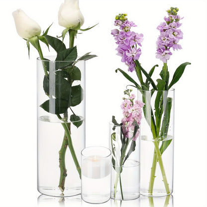 TOMNK 12/24/48pcs Clear Glass Cylinder Vases, 4, 6, 8, 10 Inch Tall Cylinder Vases for Centerpieces, Glass Flower Vase, Hurricane Floating Candle Holder Vase for Kitchen, Party, Wedding, Home Decor, for Valentines Decorations, Halloween, Christmas