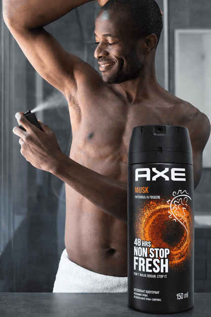 AXE Deodorant Body Spray Musk x [3 Pack] 5 oz (150 ml) Long-Lasting Fresh Scent for Men, Everyday Odor Protection, Confidence-Boosting Masculine Fragrance Spray, Daily Body Spray for Work, Gym, Travel & Casual Use