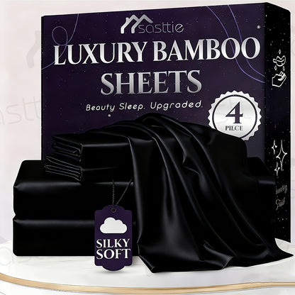 Bamboo Bed Sheet Set - 100% Bamboo Blend - 16" Deep Pocket with Elastic - Breathable Hotel Sheets And Pillowcase Set - Great Christmas Gifts