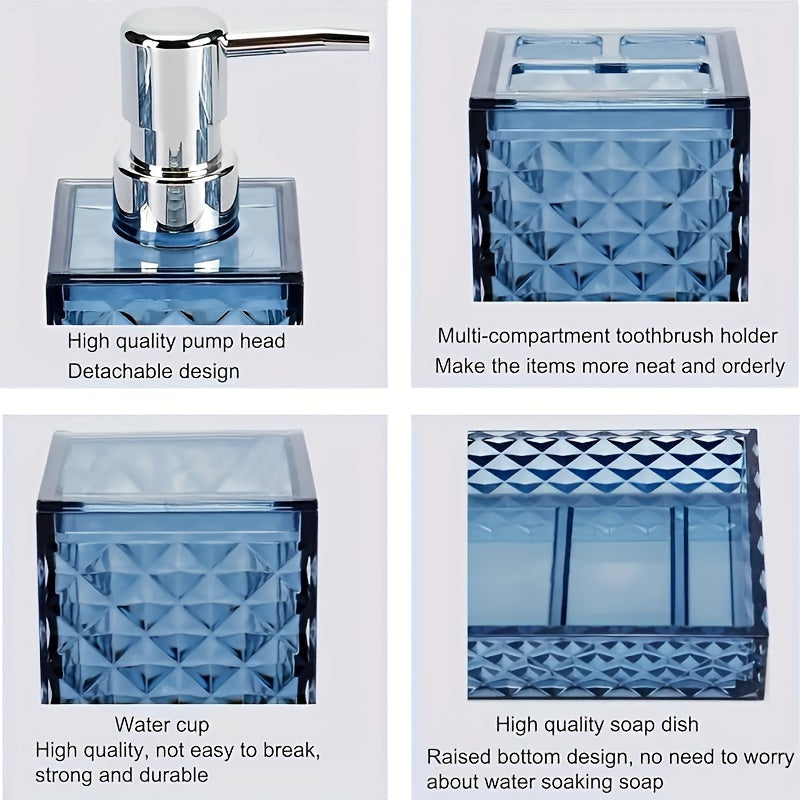 Bathroom Plastic Four Piece Set with Transparent Diamond Grid Pattern