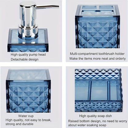 Bathroom Plastic Four Piece Set with Transparent Diamond Grid Pattern
