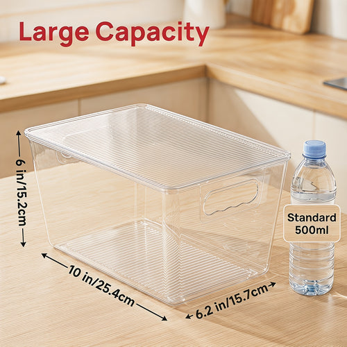 Clear Stackable Storage Bins with Lids 10 Pack - Large Plastic Pantry Organizer Containers with Handle, 11x7.5x6 Inch, for Kitchen Fridge Cabinet Closet Bathroom Organization