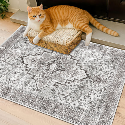 Bohemian Beige Washable Rugs, Ultra-Soft Area Rugs, Non-Slip Retro Rugs Foldable, Living Room And Bedroom Rugs