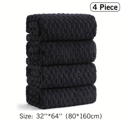 Oversized Bath Towel Set 800GSM 32x64 Inch Extra Large Microfiber - Ultra Soft Quick Dry Striped Spa Grade | Single or 4pcs Random Color | Beige White Light Blue Dark Gray | Modern Coastal Home Gift