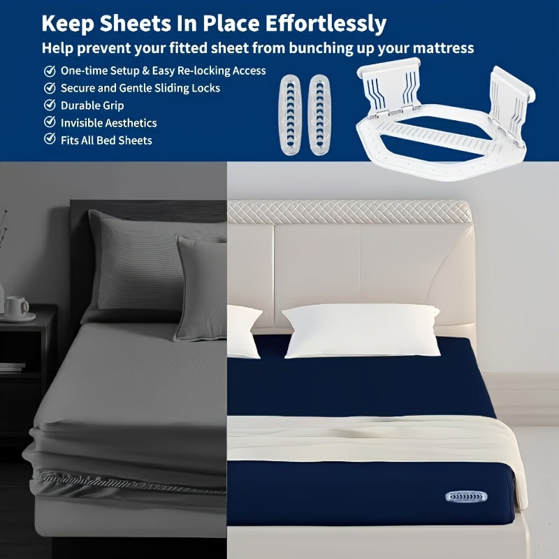 Bed Sheet Holder Straps – Heavy-Duty Mattress Sheet Grippers, No More Loose Bedding, Universal Fit for All Mattress Depths & Sheet Styles, Easy One-Time Installation, White & Gray