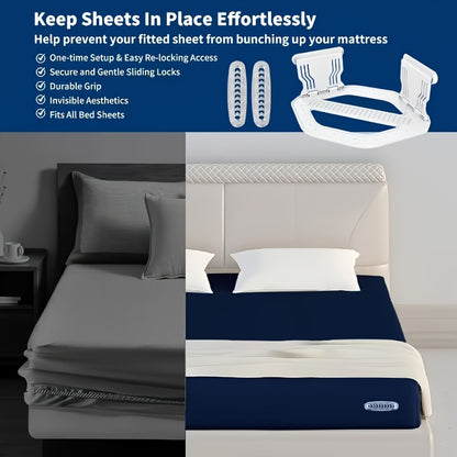 Bed Sheet Holder Straps – Heavy-Duty Mattress Sheet Grippers, No More Loose Bedding, Universal Fit for All Mattress Depths & Sheet Styles, Easy One-Time Installation, White & Gray