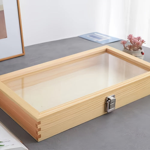 1 Lockable Wooden Display Cabinet with Transparent Lid - Rectangular Storage Box for Collectibles Such as Souvenirs, Jewellery, Gifts and Memorabilia - Sturdy Wooden Construction with Secure Metal Fastenings, Collectibles Display Cabinet