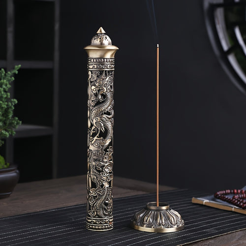 Metal Incense Stick Holder Featuring a Retro Vertical Design, Heart Sutra, Dragon, And Phoenix Motifs, Perfect for Home Or Office Ceremonial Decoration