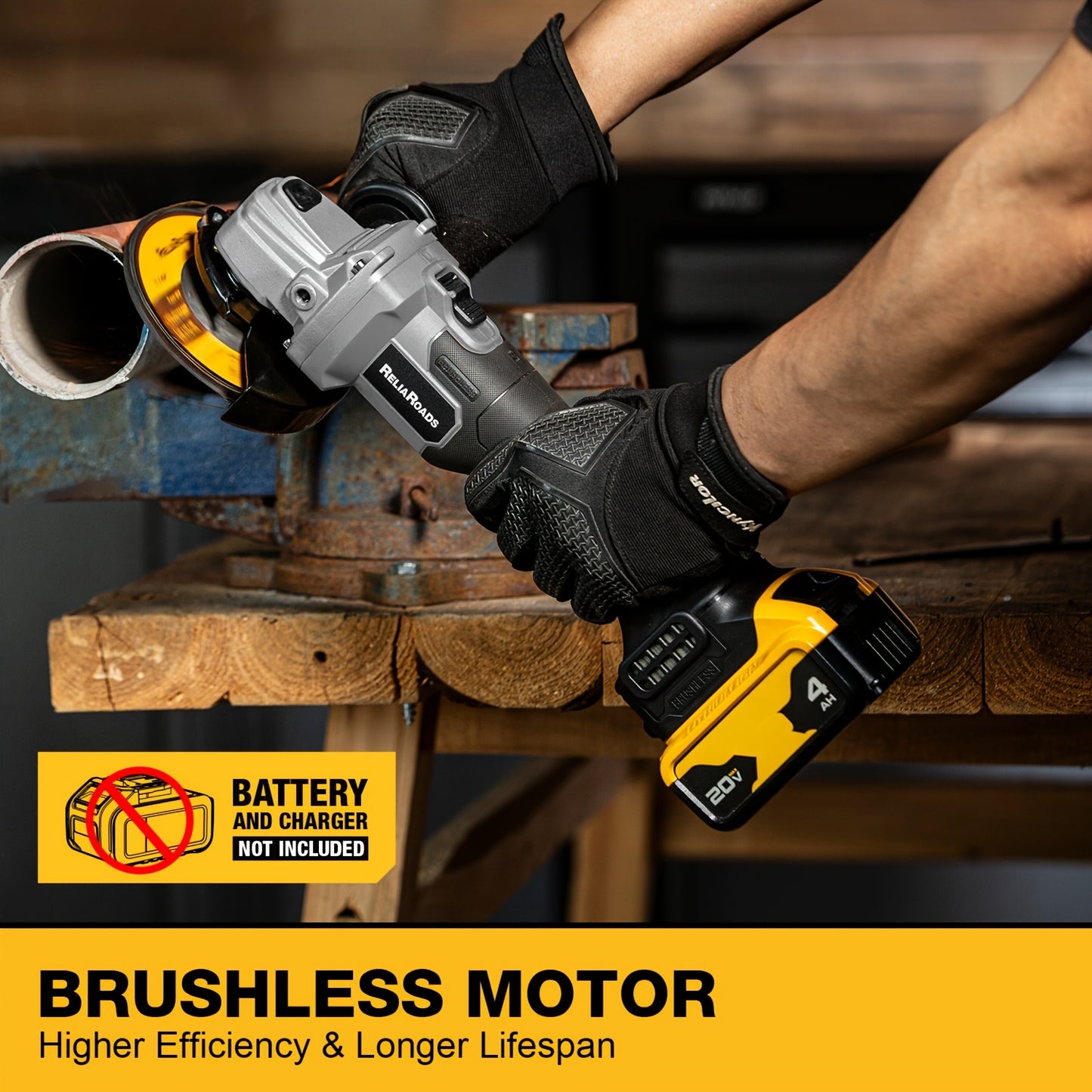 20V Brushless 4-1/2" Angle Grinder for Dewalt Battery(Battery Not Included), Max 9000RPM, Tool Free Guard, Soft Start, Accidental Start Prevention, Electronic Safety Brake, with Metal Grinding Wheels. for Grinding, Polishing And Carving