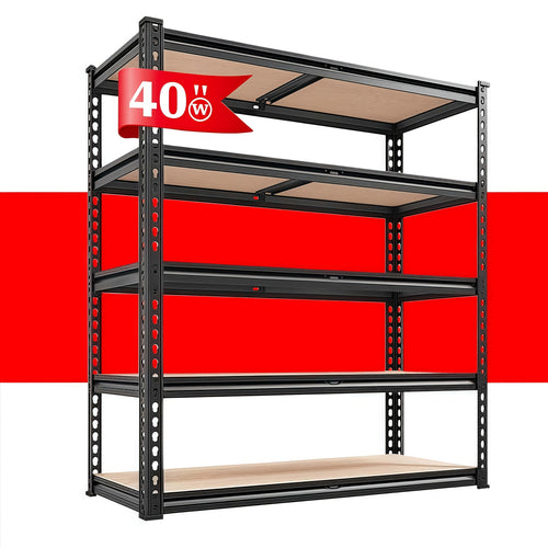 2500 LBS/2000 LBS Garage Shelving 40" W Storage Shelves Heavy-Duty 5-Tier Storage Shelf, 72''H/60"H Storage Shelves Metal Storage Shelving Unit, Adjustable Utility Shelf Rack for Kitchen Warehouse Basement Pantry Utility Rack Shelf, Black