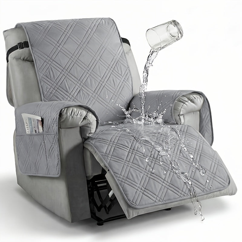 1pc Recliner Cover Sofa Cover, With Pocket Anti Slip Sofa Cushion, Pet Furniture Protective Cover, Quilted Sofa Recliner Cover With Elastic Band, Sofa Protective Cover, Sofa Accessories, Easy To Install, Spring And Summer Home Decoration