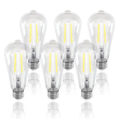 LED Edison Bulbs ST64 6 Pack 6W 60W Equivalent - E26 Vintage Filament Bulb 700LM Flicker-Free, 2700K Warm White or 5000K Daylight, 15000Hrs for Chandelier, Ceiling Fan & Home Decor