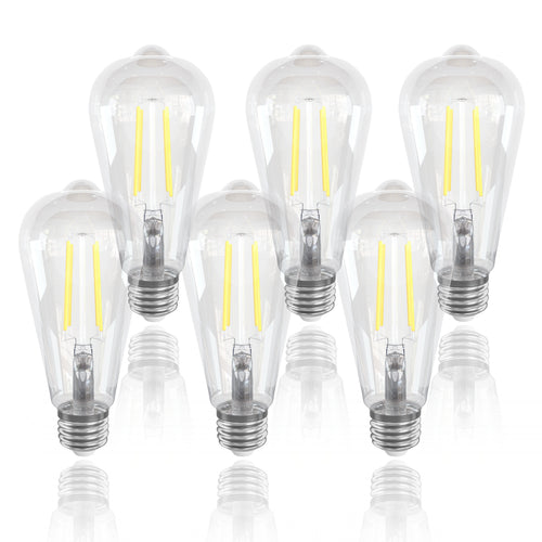 LED Edison Bulbs ST64 6 Pack 6W 60W Equivalent - E26 Vintage Filament Bulb 700LM Flicker-Free, 2700K Warm White or 5000K Daylight, 15000Hrs for Chandelier, Ceiling Fan & Home Decor