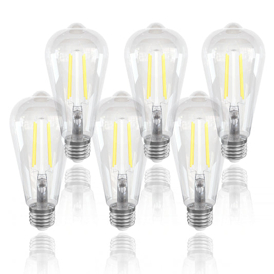 LED Edison Bulbs ST64 6 Pack 6W 60W Equivalent - E26 Vintage Filament Bulb 700LM Flicker-Free, 2700K Warm White or 5000K Daylight, 15000Hrs for Chandelier, Ceiling Fan & Home Decor