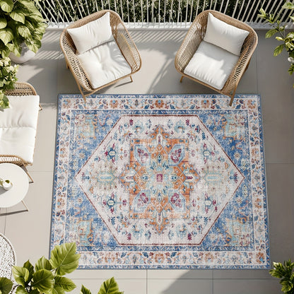 Vintage Persian Area Rug Machine Washable Non-Slip Non-Shedding Floral Indoor Carpet for Living Room Bedroom in Multiple Colors and Sizes