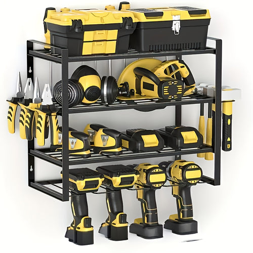 Heavy-duty Metal Wall Tool Storage Rack - Black with Yellow Accents, Cordless Workbench Organizer, Clamp Holder, Space-saving Gift - Gifts for Men, Boyfriends, Husbands, And Partners, Storage Racks