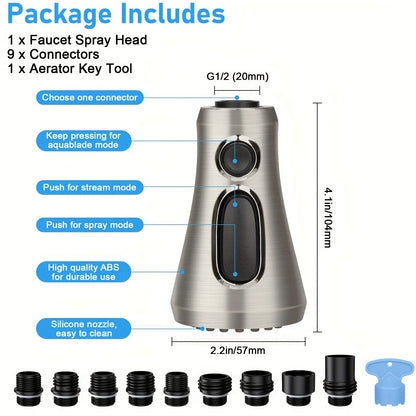 3 Function Kitchen Faucet Sprayer Head with 9 Adapter Kit, Pull Down Kitchen Faucet Head Replacement Part for Moen American Standard, Pull Out Kitchen Sink Sprayer Nozzle Head