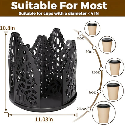 Rotating Paper Cup Holder with 4 Compartments, Disposable Coffee Cup Dispenser, Storage Box, Detachable Plastic Cup And Lid Organizer, Suitable for Countertops, Kitchens, Coffee Stations, And Bathrooms