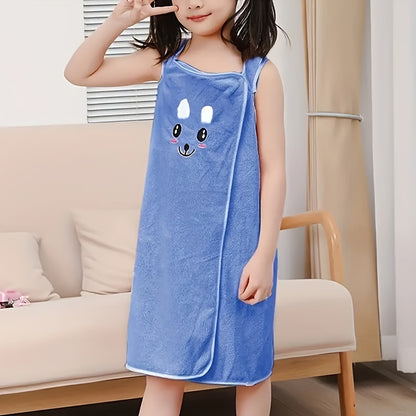 Bath Towel Wrap Featuring Adorable Bunny Ears, Modern Microfiber Cartoon Anime Bath Skirt Designed for Girls, Ultra-Compact Towel Robe Suitable for Ages 6 to 12 - 250Gsm