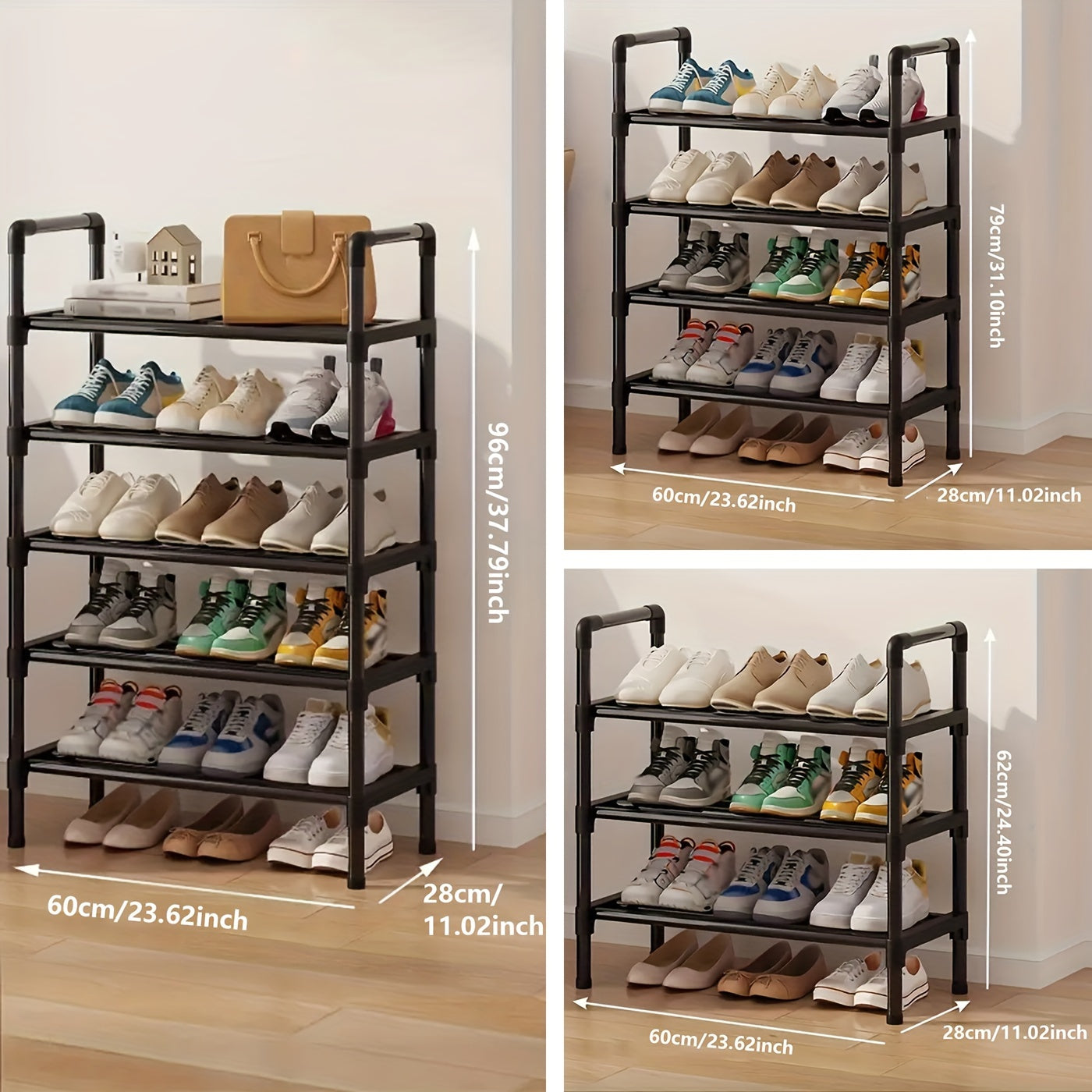 Shoe Rack Multi-Layer Space Saving - 3 to 8 Tier Shoe Storage Stand Organizer for Entryway Bedroom Closet Corridor, Stackable Shoe Shelf for Doorway, Black 23.62 Inch Wide