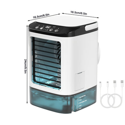 Portable Air Conditioner Humidifier/ Ambient Light Fan USB Cooler, Soundwave Technology Atomization | Large Ice Box | 3-speed Wind Speed | Rainbow Lights | Auxiliary Handle | Light Noise Reduction - Perfect Holiday/ Birthday/ Christmas Gift