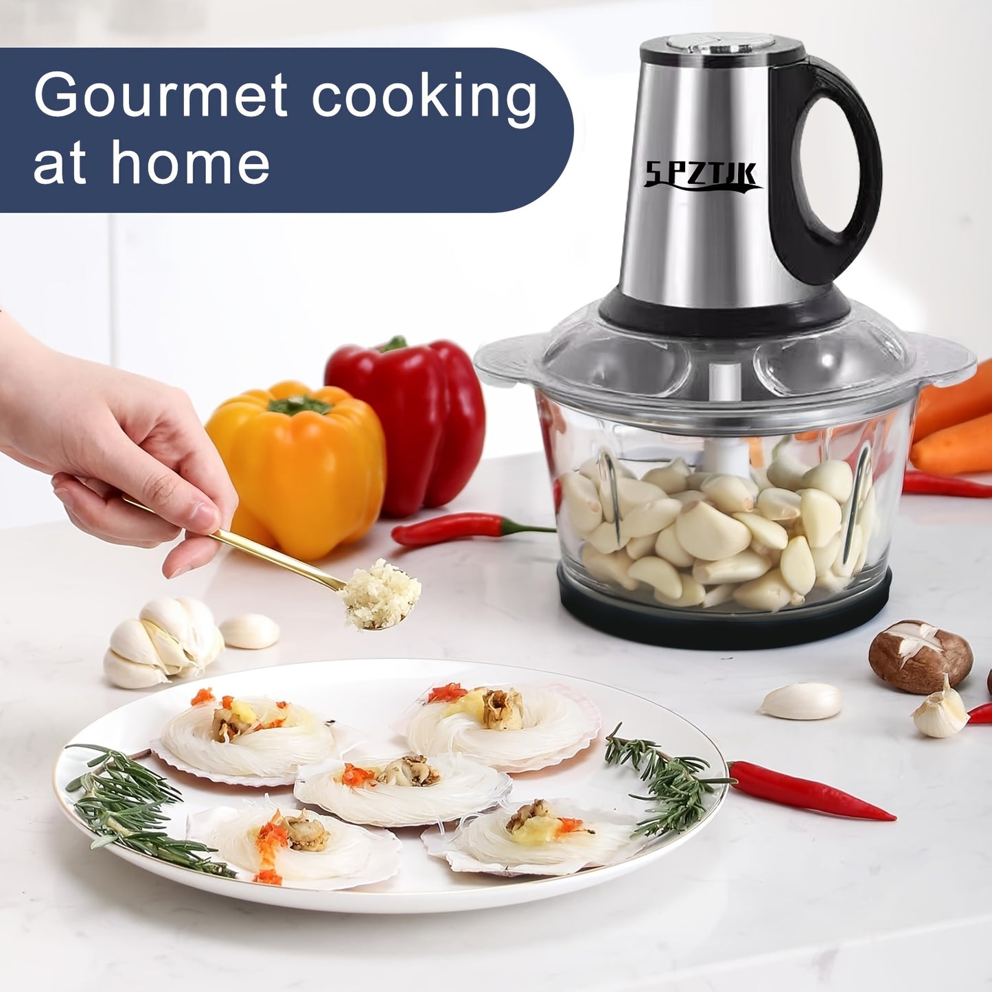 Electric Food Chopper Featuring Two Bowls And Dual-Level Blades, Suitable for Grinding Meats, Preparing Salads, Chopping Nuts, And More. Ideal for Home And Kitchen Use