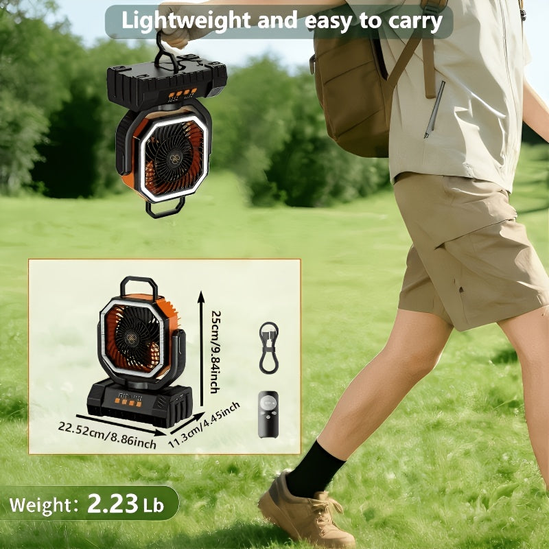 20000Mah Battery Powered Camping Fan - Rechargeable Battery, 4 Speed Settings, with Remote Control And LED Lantern, 1-8 Hour Timer, 90° Oscillation, Portable Outdoor Fan with Hook, Suitable for Indoor And Outdoor Use, Tents, And Travel