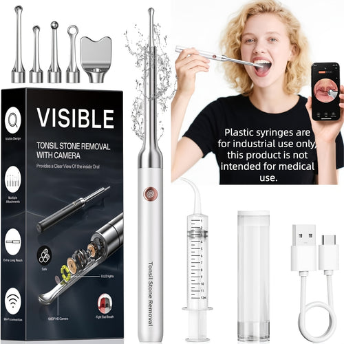 Visual Tonsil Stone Remover with 1080P HD Camera – 6 LED Lights, 5 Stainless Steel Heads, Bad Breath Prevention, iOS & Android Compatible, At-Home Tonsil Care Kit