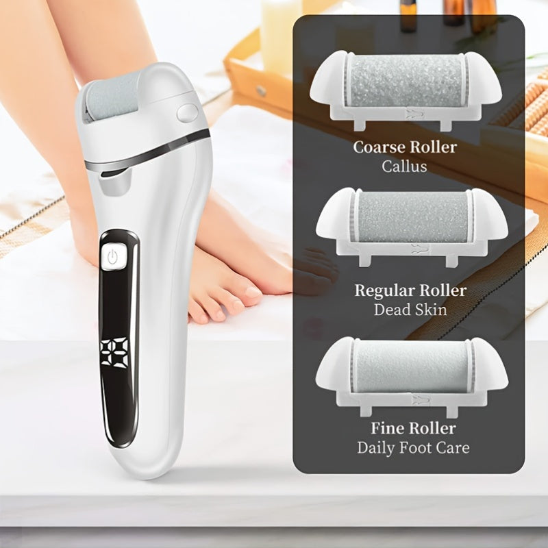 Electric Pedicure Foot File 10-in-1 Kit – Rechargeable with Digital Display, 3 Roller Heads, Dead Skin & Hard Skin Remover for Men & Women
