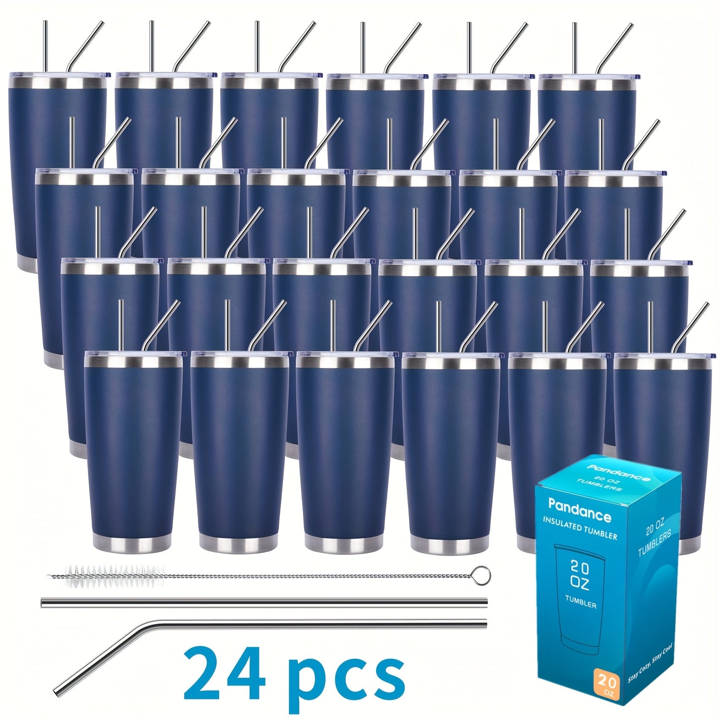8/12/24pcs 20Oz 304 Stainless Steel Insulated Tumblers with Lid And Straw Bulk, Double Wall Vacuum Water Cups for Hot & Iced Coffee Drinks Travel Mug
