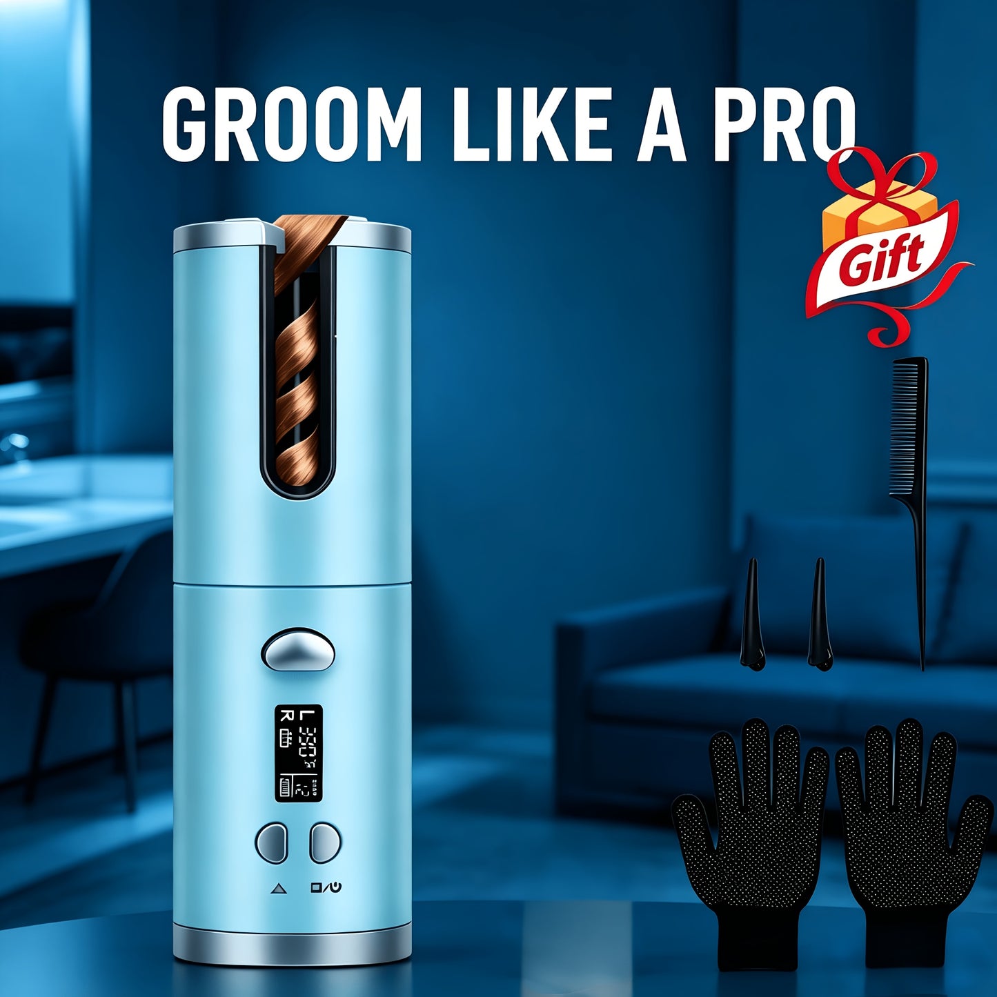 [USB Rechargeable Curling Iron] Rotating Curling Iron 1 Inch, USB Rechargeable Cordless Automatic Curling Iron with Ceramic Curling Wand, 6 Heat Settings, LCD Display Detangle & Scald-Free Automatic Hair Curler for Hair Styling