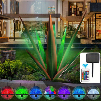 26-inch Large-scale Rustic Agave Metal Sculpture, Hand-painted Garden And Courtyard Statue With Remote Control, Solar-powered Lawn Decoration
