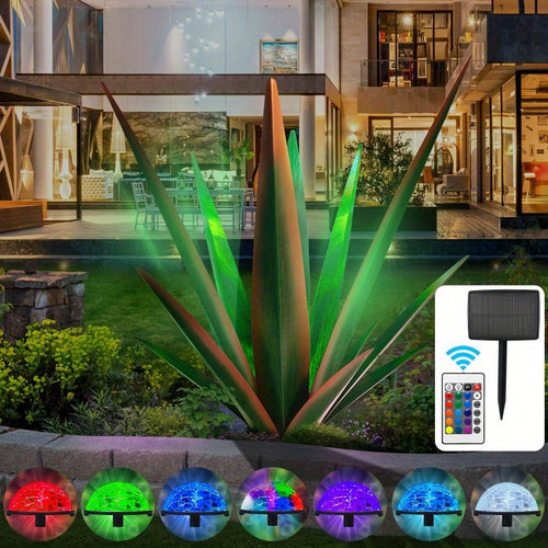 26-inch Large-scale Rustic Agave Metal Sculpture, Hand-painted Garden And Courtyard Statue With Remote Control, Solar-powered Lawn Decoration