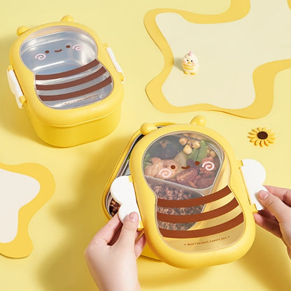 Cute Bee Lunch Box - Food Grade 304 Stainless Steel 2-Compartment Bento Container with Bee-Themed Lid, Lightweight for School, Office, Picnic - Ideal & s Lunchbox Gift (Back to School)