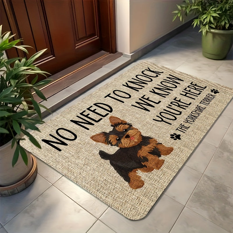 A Lovely Yorkshire Stalk Illustration Floor Mat On A Background with Coarse Linen Texture. Non-slip Bottom, Front Porch And Kitchen Decoration with Polyester Carpet, The Perfect Novel Gift