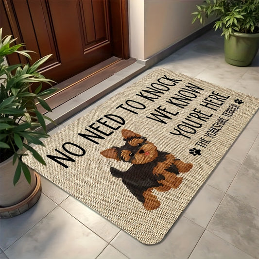 A Lovely Yorkshire Stalk Illustration Floor Mat On A Background with Coarse Linen Texture. Non-slip Bottom, Front Porch And Kitchen Decoration with Polyester Carpet, The Perfect Novel Gift