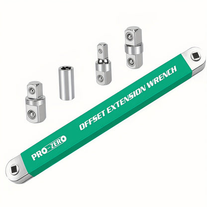 2-in-1 Multi-function Ratchet Offset Extension Wrench with 1/ 2", 1/ 4" And 3/ 8" Square Head Adapters for Use In Narrow Spaces. 180-degree Rotation, High Torque, Non-slip Handle, Durable Metal Material, Suitable for Small Universal Extension Wrenche