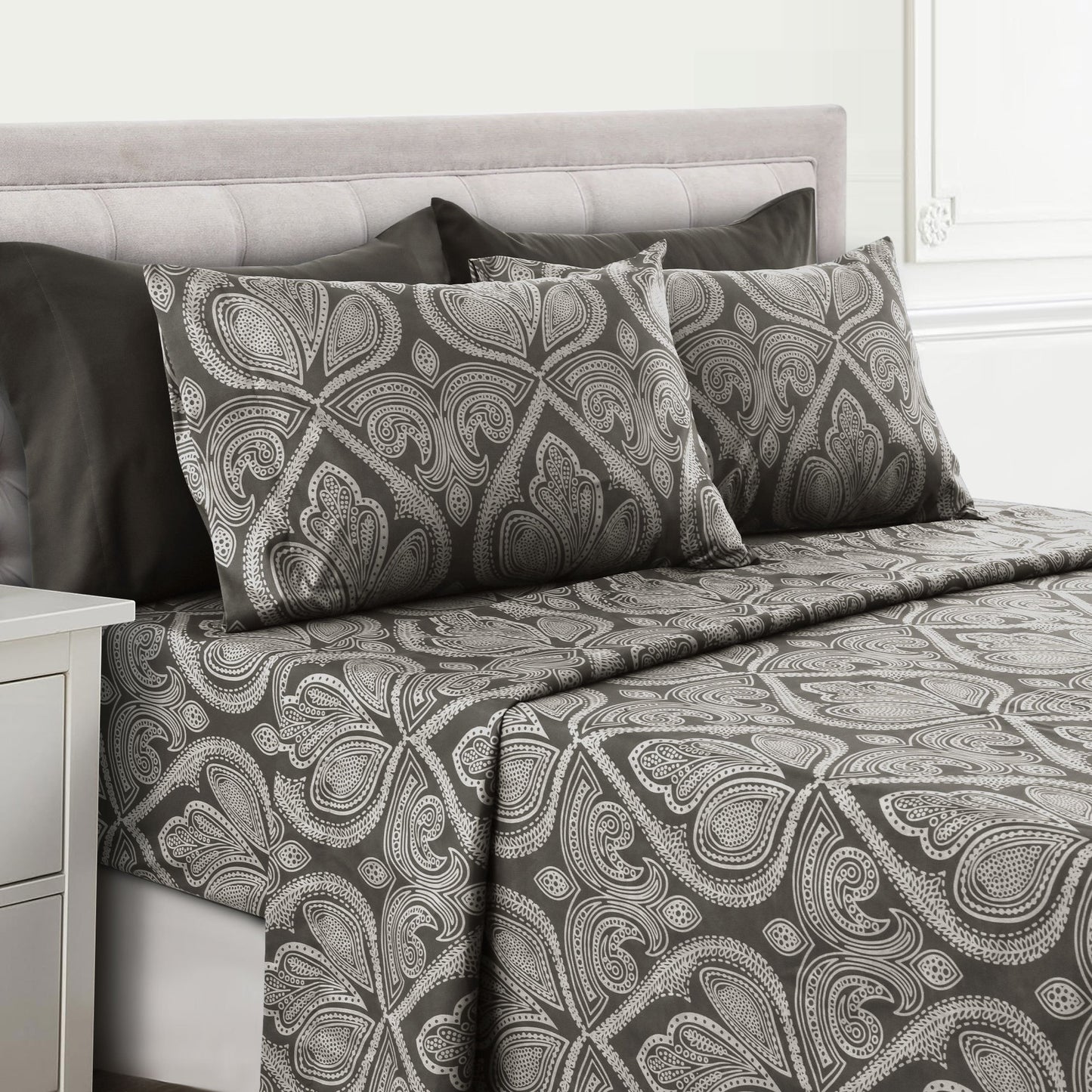 Lux Decor 4/6 Pieces Paisley Bed Sheet, Breathable Hotel Style Sheets, 100% polyester Sheets Deep Pockets, Easy-Fit, Soft & Wrinkle Free Cooling Bed Sheets, 6 Pc includes 4 pillowcases and 4 Pc (Twin & Twin xl) includes 2 pillowcases