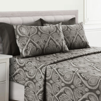 Lux Decor 4/6 Pieces Paisley Bed Sheet, Breathable Hotel Style Sheets, 100% polyester Sheets Deep Pockets, Easy-Fit, Soft & Wrinkle Free Cooling Bed Sheets, 6 Pc includes 4 pillowcases and 4 Pc (Twin & Twin xl) includes 2 pillowcases
