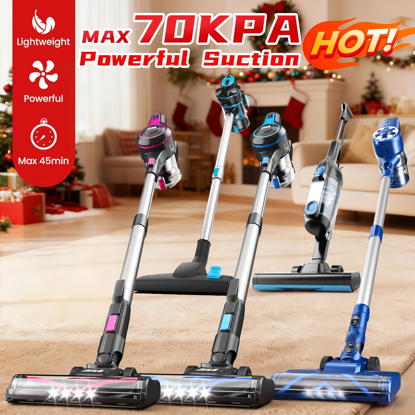 Vacuum Cleaner Cordless & Corded 2-in-1, INSE 35-70KPA Powerful Suction 6-in-1 Handheld Vacuum with Detachable Battery, 45-Min Runtime, 50.5oz Dust Cup, LED Brush – For Home Hardwood Floor Carpet Pet Hair