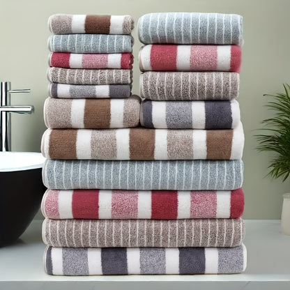 9/15pcs Classic Towel Set, No Hair Loss, Super Absorbent, Super Soft Two-color Striped Interval Bath Towel Combination, Including 2 Large Bath Towels, 2 Large Face Towels, 5 Hand Towels, Bathroom Supplies, And Beach Essentials, Wash Cloths