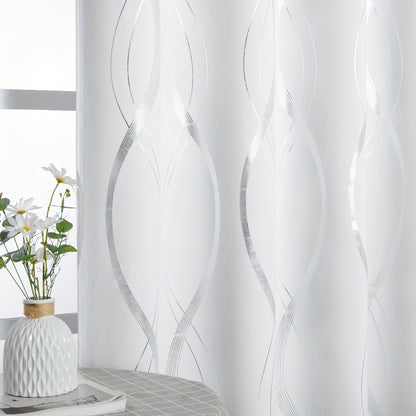 Blackout Curtains 2 Panels Set for Bedroom/Living Room, Noise Reducing Thermal Insulated Wave Line Foil Print Drapes for Patio Sliding Glass Door