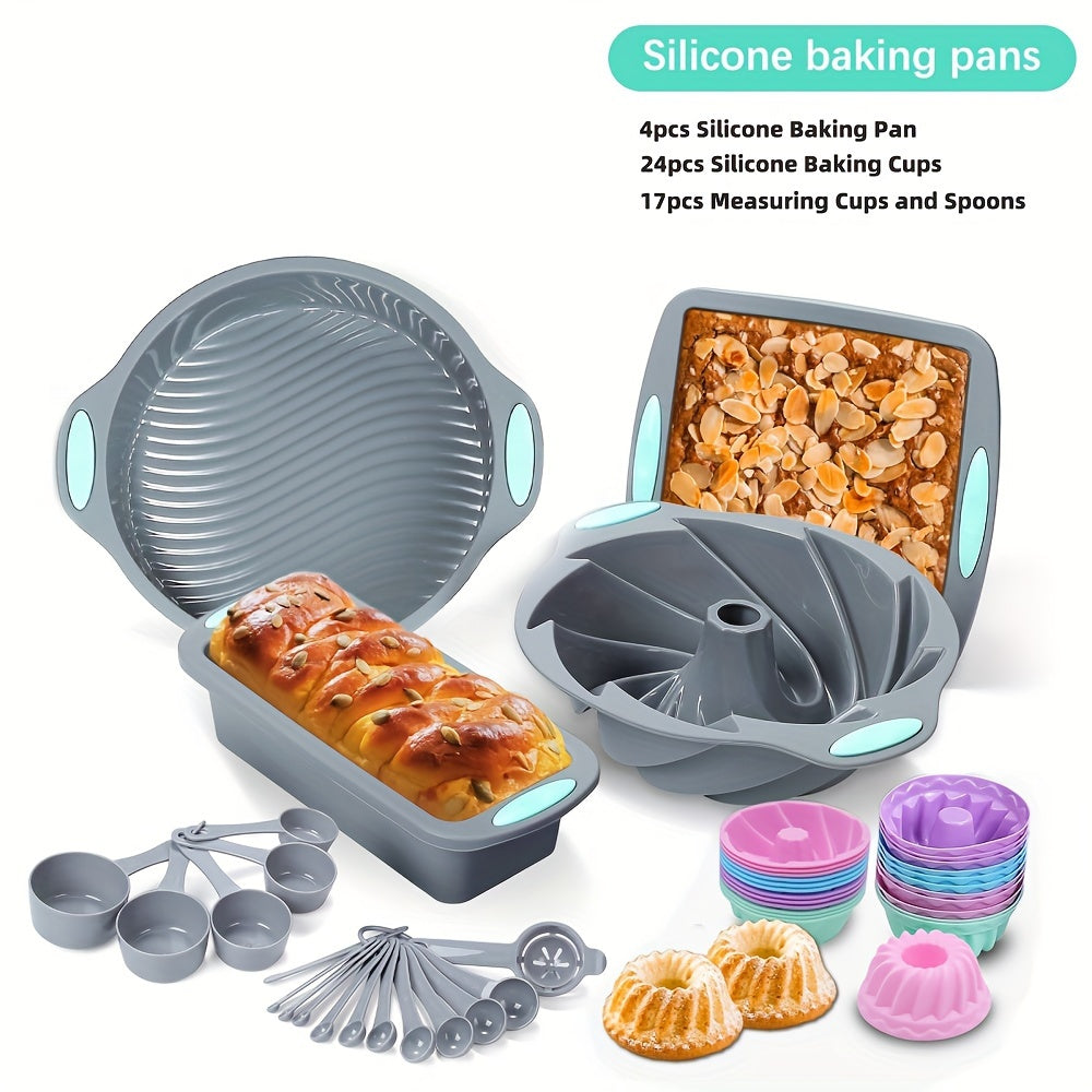 45pcs/53pcs/83pcs Silicone Bakeware Set, Silicone Cake Molds, Baking Sheet, Donut Pan, Silicone Muffin Pan, Silicone Baking Cups And Measuring Cups And Spoons Set
