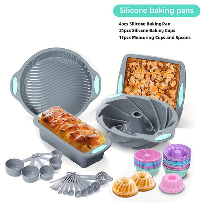 45pcs/53pcs/83pcs Silicone Bakeware Set, Silicone Cake Molds, Baking Sheet, Donut Pan, Silicone Muffin Pan, Silicone Baking Cups And Measuring Cups And Spoons Set