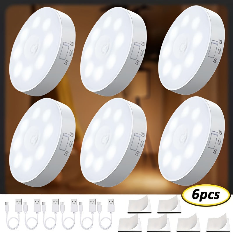 6-Pack Wireless Motion & Light Activated LED Step Lights-Rechargeable 1000mAh, Polished Plastic Sconce with PVC Shade-Safe Night Lighting for Staircases, Bedrooms, Cabinets-Perfect Home Safety & Ambiance Gift for Housewarming