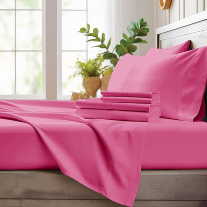 4pcs Bamboo Cooling Bedding - Cooling Bamboo Fiber Fitted Sheet Set, Extra Deep Bamboo Sheet Set- Suitable For Hot Sleepers, Kids, Children Pillowcases, Flat Sheet And Fitted Sheet - A Perfect Gift For Family, Queen And King Sizes, Next Day Delivery