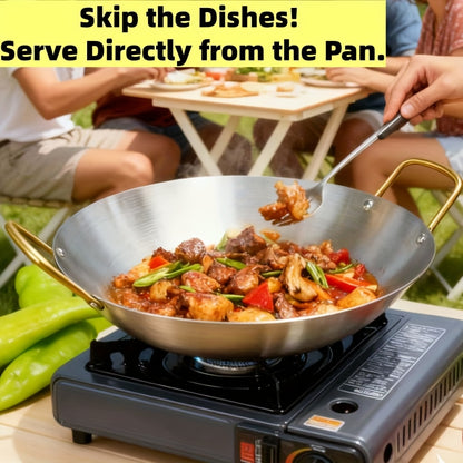 2pcs Stainless Steel Wok Set (10In+11In), The Ultimate Combo for Home Kitchen & Outdoor Adventures