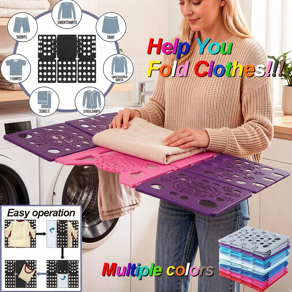 Folding Board-durable Plastic Laundry Folding Rack with Ergonomic Design and Alignment Guide, Fast and Simple Clothes Folding, Multi-color Optional, Laundry Accessories, Clothing Finishing, Functional Design and Efficient Design., Mounted Closet